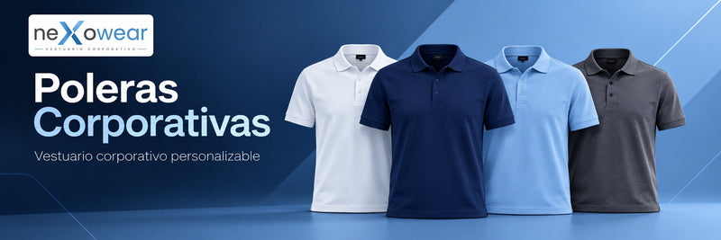 Poleras corporativas neXowear: poleras polo blanca, azul marino, celeste y gris para uniformes de empresa