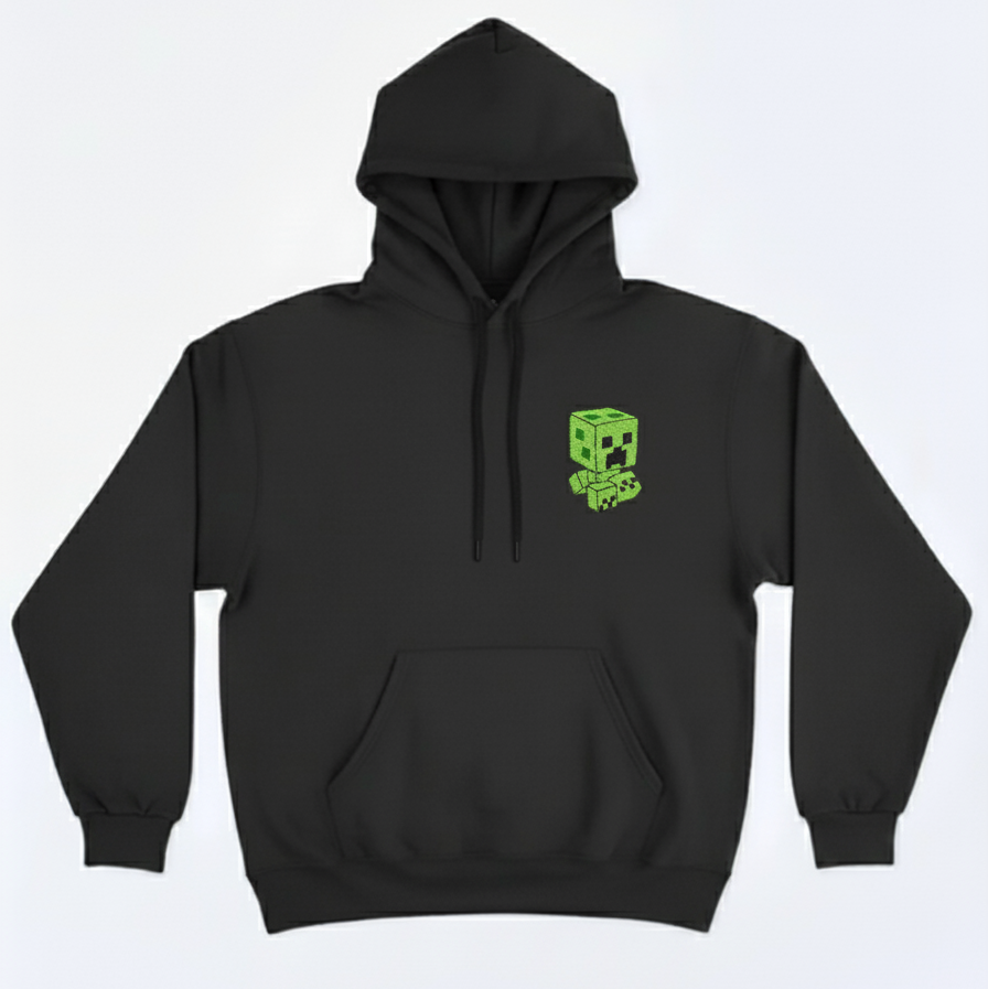 Polerón bordado diseño Creeper (Minecraft) personalizado - vista frontal - Nexowear.cl