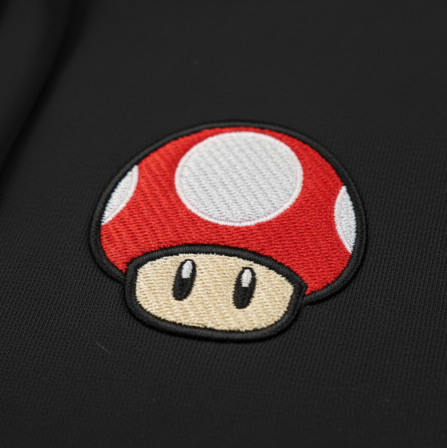 Polerón bordado Mario Bros Nintendo personalizado - detalle del bordado - Nexowear.cl
